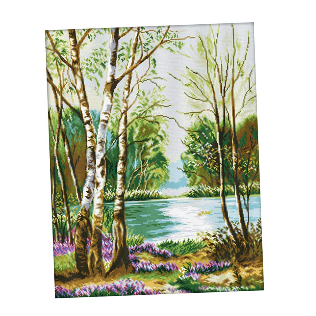 2 set per punto croce su tela Aida da 11 ct, kit per ricamo a punto croce, motivo: foresta e lago