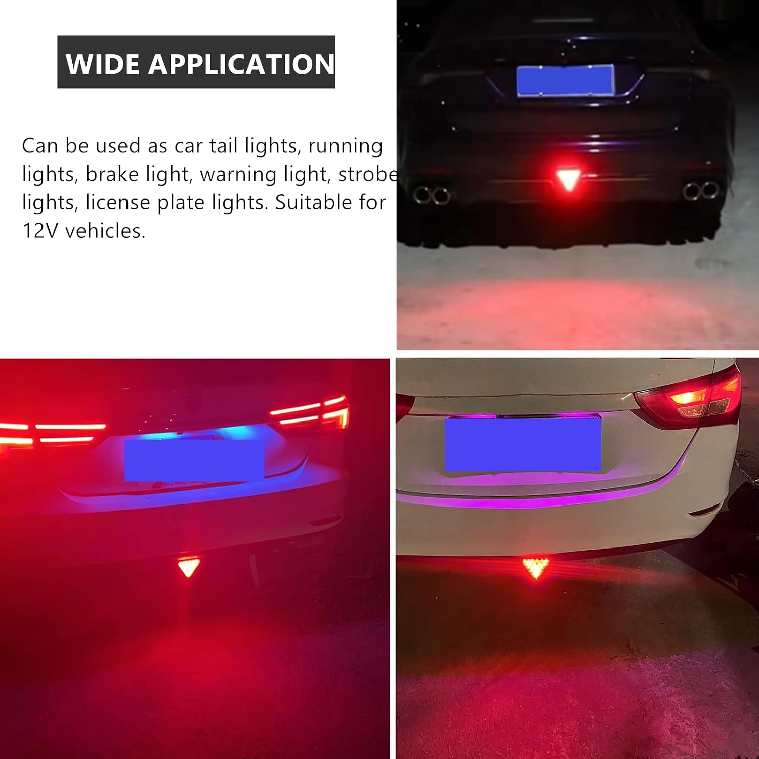 Car Rear Brake Stop Light, 12V Universal Triangle Tail Light Indicator for Car SUV Motorcycle (Black)