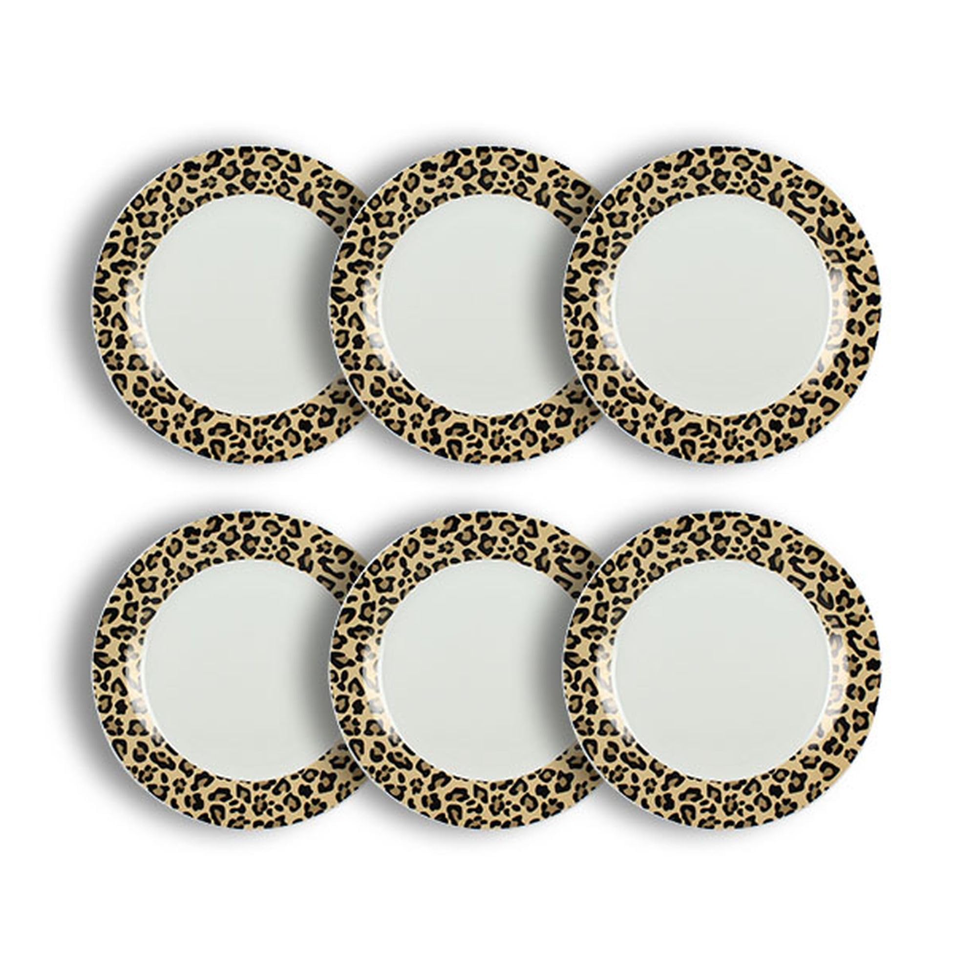 NOVASTYL - Lot 6 assiettes plates léopard 26.5cm en porcelaine beige - 2614955