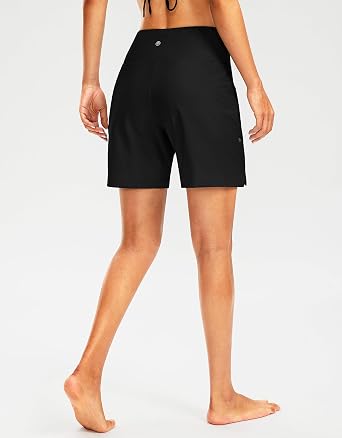 G Gradual Women's 7 Long Swim Board Shorts High Waisted Quick Dry Beach Swimming Shorts for Women with Liner Pockets