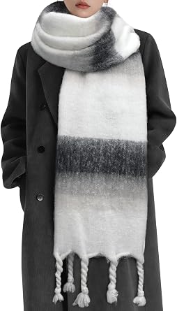 Pleneal Womens Winter Scarf, Mohair Vintage Plaid Scarf for Women Men