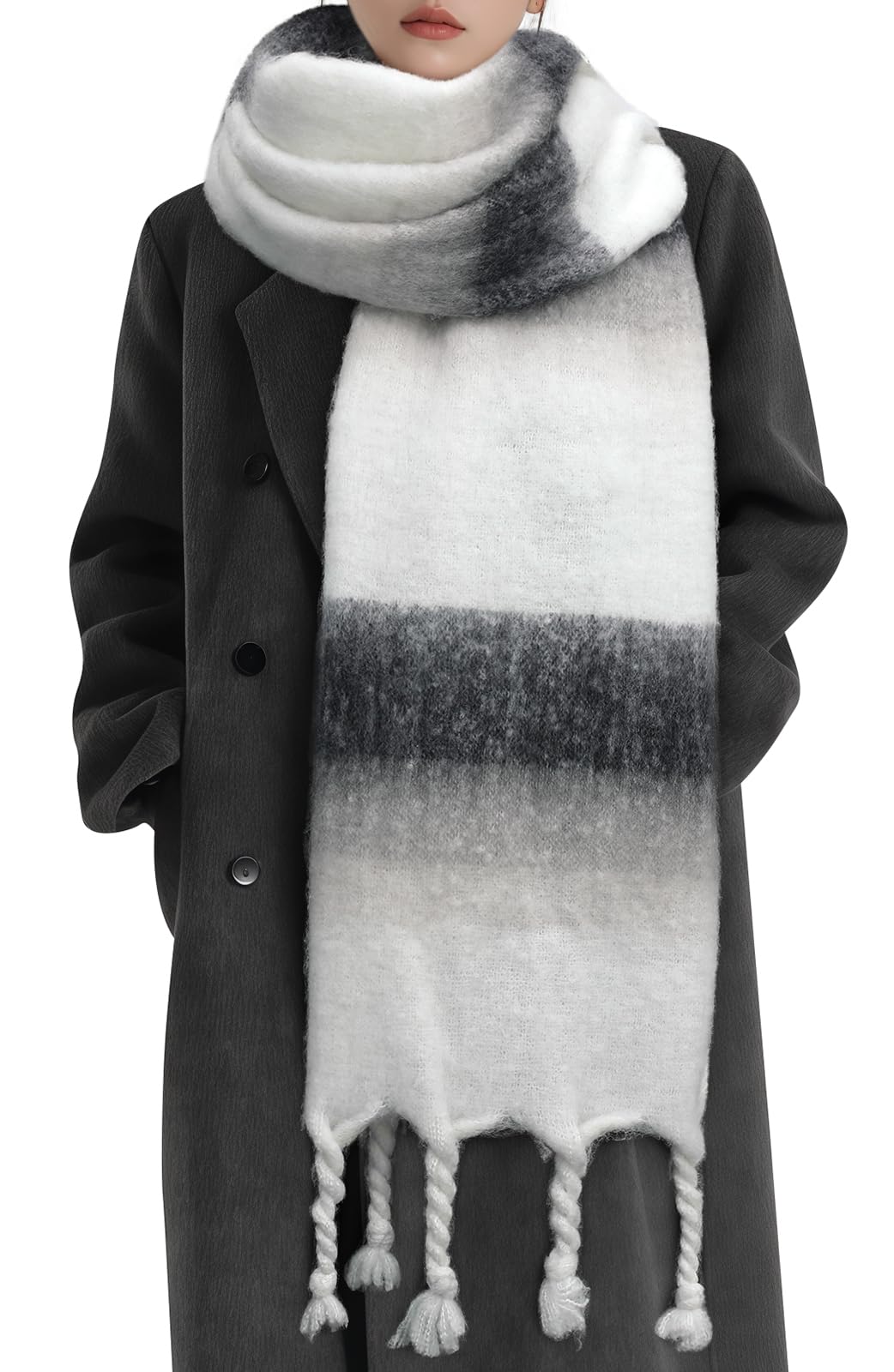 Pleneal Women's Winter Scarf, Large Chunky Scarf for Women and Men, Mohair Vintage Plaid scarves Cashmere Feel Blanket Wrap - Winter Scarves | Mubboo