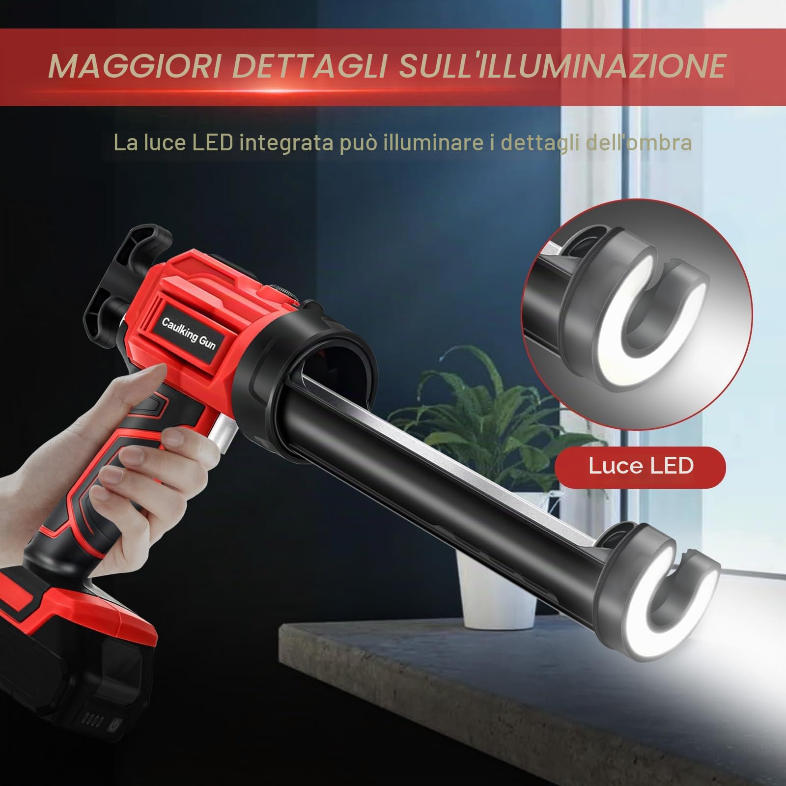 Pressa per cartucce a batteria, compatibile con batteria Makita da 18 V, pistola elettrica con 4 velocità e luce LED, 10 oz/300 ml, pistola in silicone per sigillatura, spatole (senza batteria)