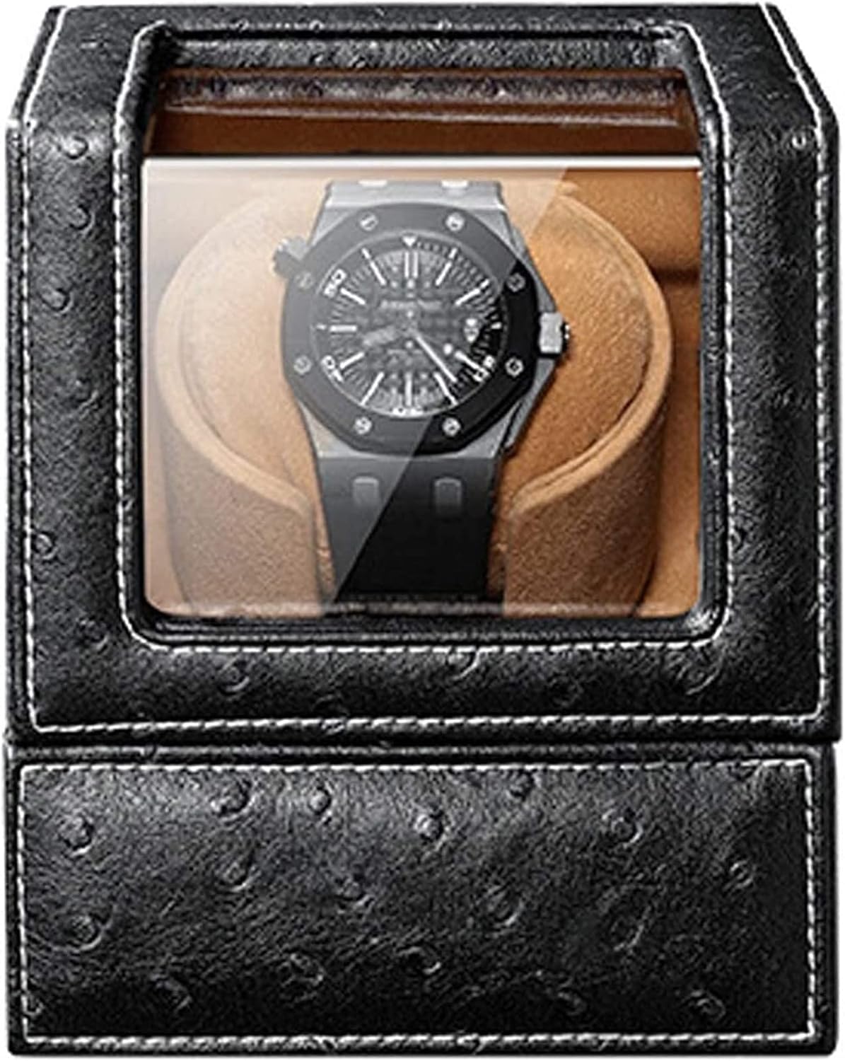 ブランド激安セール会場 自動シングルウォッチワインダーボックス5回転モードデュアル電源フレキシブルウォッチピローオーストリッチパターンレザーアクセサリー Color Black Www Nailslider Co Il