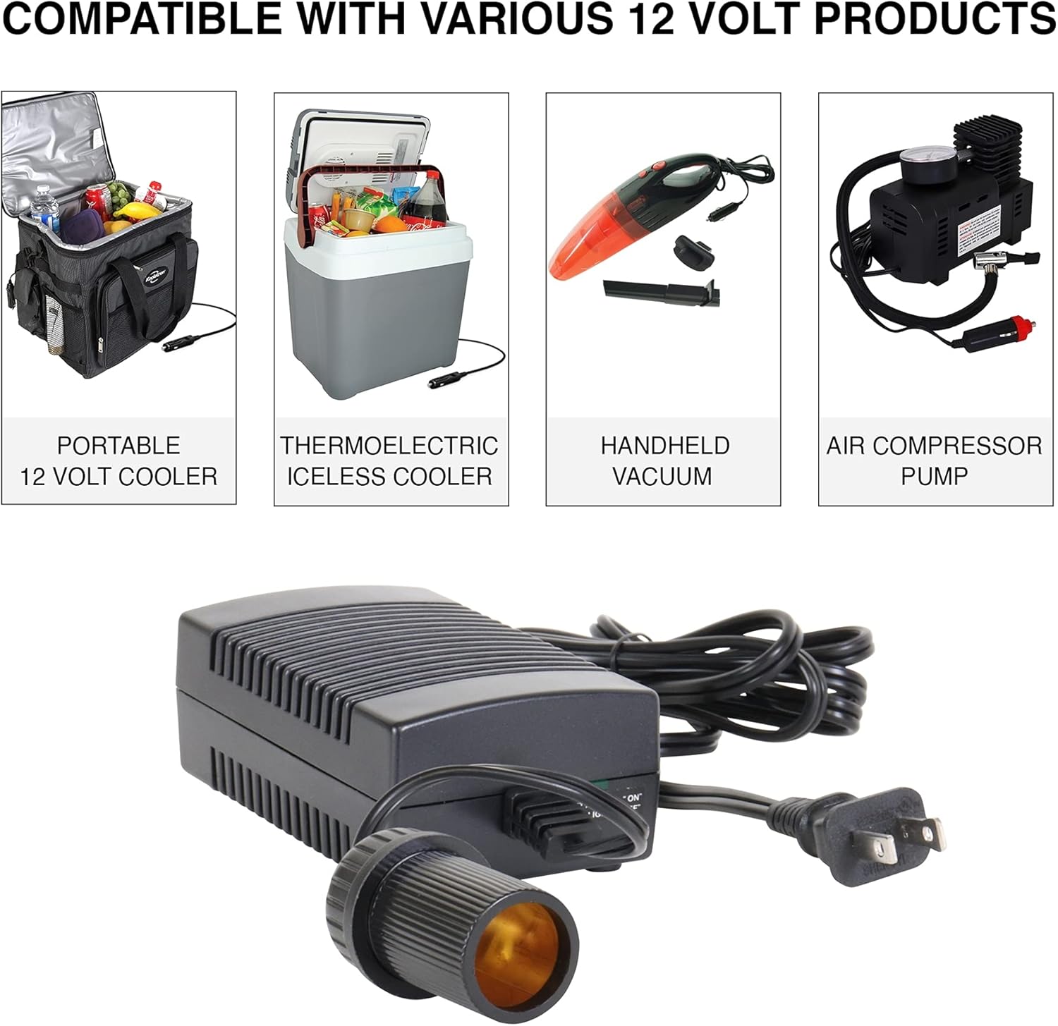 Koolatron Power Adapter - 12V 5A Converter for Car Fridge, Portable Devices, Vehicle Supplies, Replacement Cable, Extender Charger, Wall Outlet, Transformer for Cooler, 110V AC to 12V DC