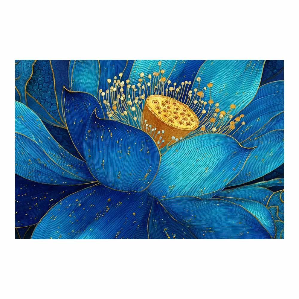 Xeniou Multicolor Flower Canvas Wall Art Teals Gold Lotuses Blooming Canvas Wall Art, For Living Room Bedroom Home Wall Decoration(Multicolor)-80X120cm Unframed