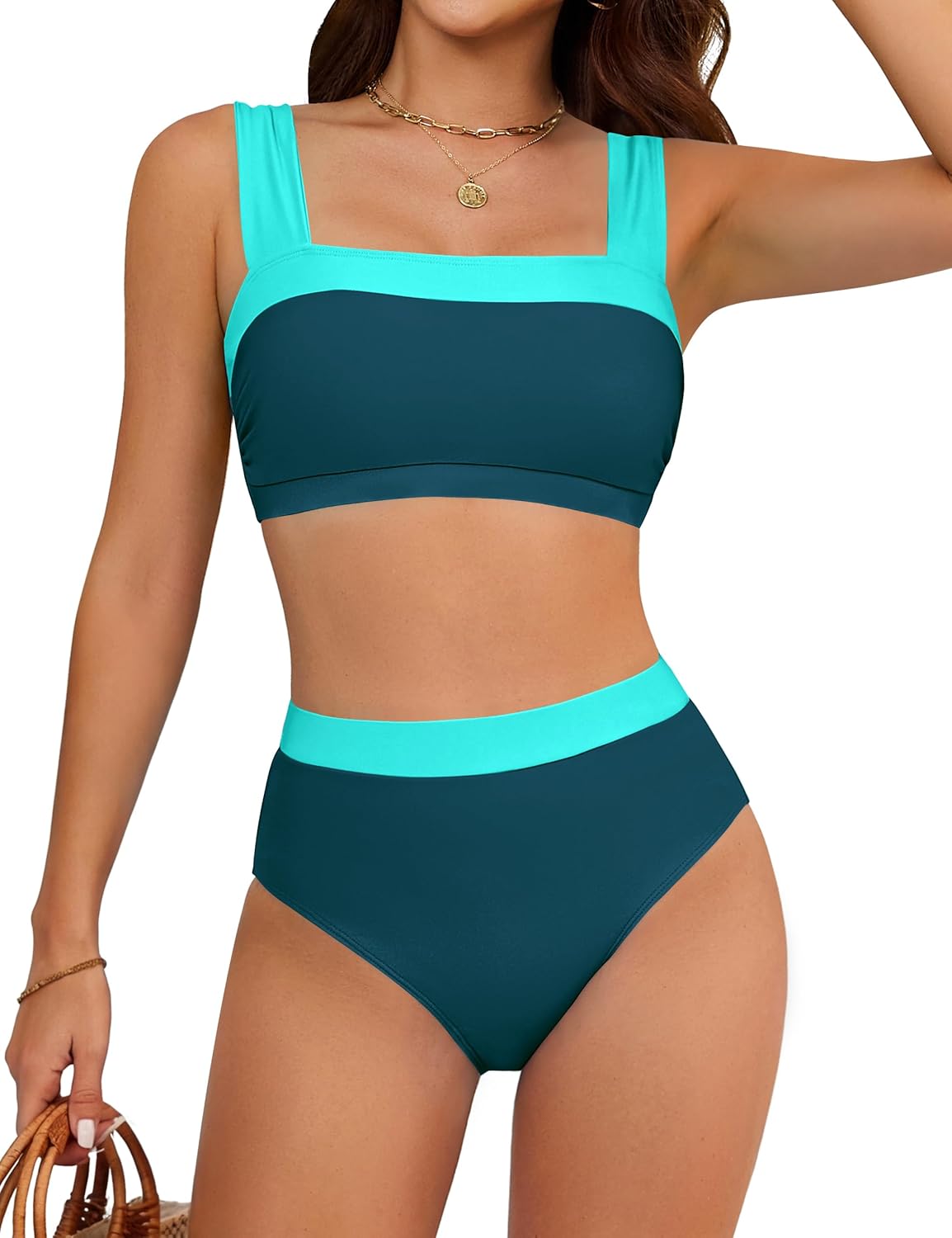 BMJL Womens High Waisted Bikini Sets Tummy Control Slimming 2 Piece Swimsuits Color Block Sporty Curvy Swim Suit 2026