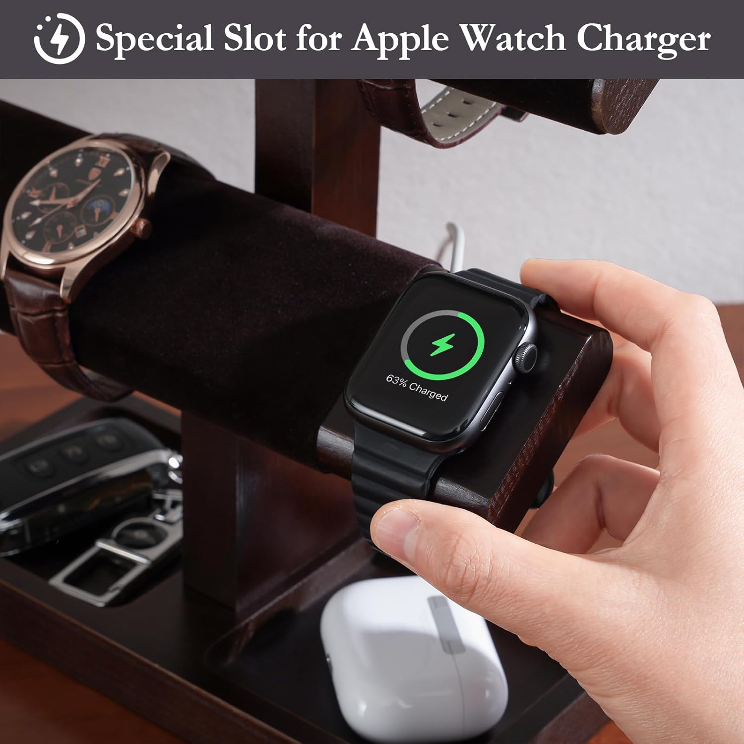 ProCase Wood Watch Display Stand Holder for Men, Wristwatch Tower with T-Bar Design, Hanging Watch Rack, Wooden Wrist Watch Tree - Image 2