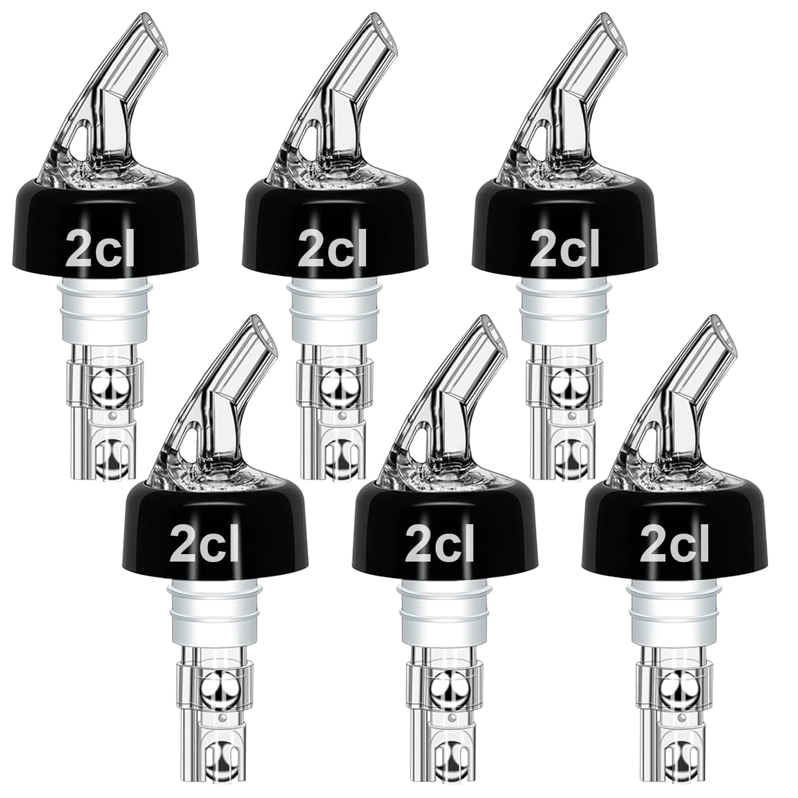 6 Dosatori Per Bottiglie Da 2 Cl – Dispenser In Plastica Alimentare Con Sfera In Acciaio, Per Bar, Vino, Whisky E Cocktail