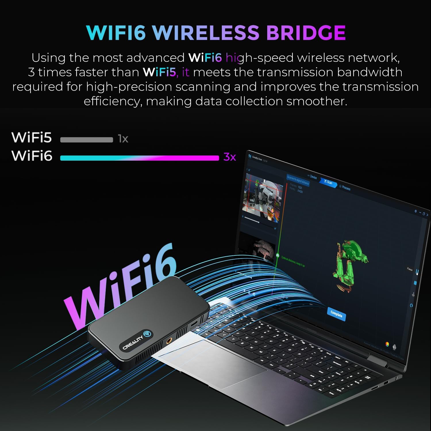 Creality CR-Scan Ferret Pro Scanner 3D portable pour imprimante 3D, modélisation d'impression 3D, précision 0,1 mm, numérisation couleur 24 bits, anti-shake, WiFi 6, pour Android IOS Phone PC Mac Win