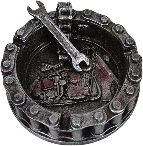 Ebros Gift Mecánico motorista motocicleta cadena de cinturón redondo con llave herramienta cigarrillo cenicero resina figura humo tienda hombre