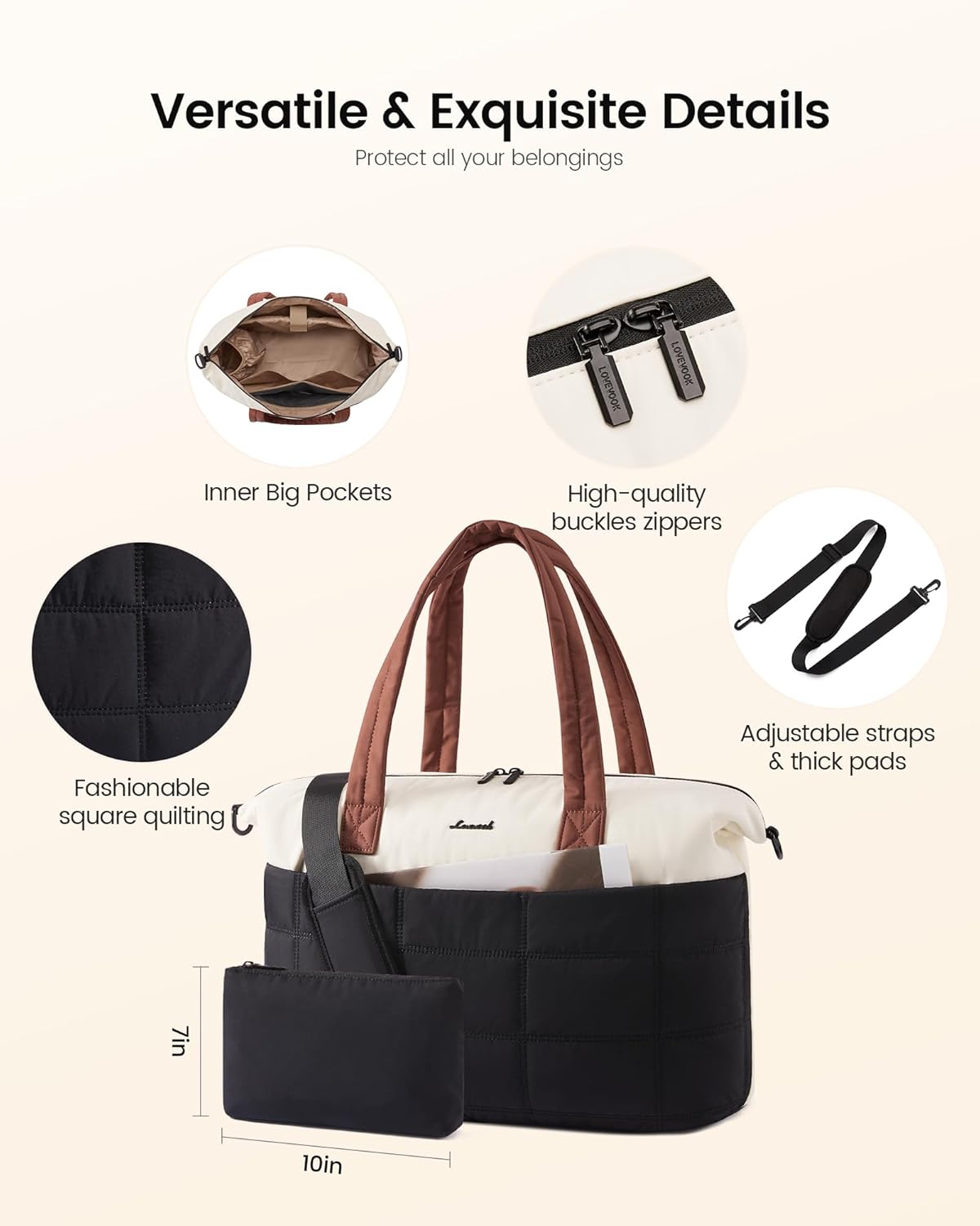 LOVEVOOK Gym Bag for Women & Men with Wet Pocket,48L Puffer Laptop Work Bags for Women with Computer Compartment,Waterproof Teacher Tote Bags Workout Weekender Carry on Travel Bag,Large Purse Handbags - Image 6