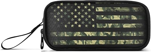 Miniatura 1 de Estuche para lápices de gran capacidad, bandera estadounidense con camuflaje grunge, caja para bolígrafo para escuela, oficina, universidad,
