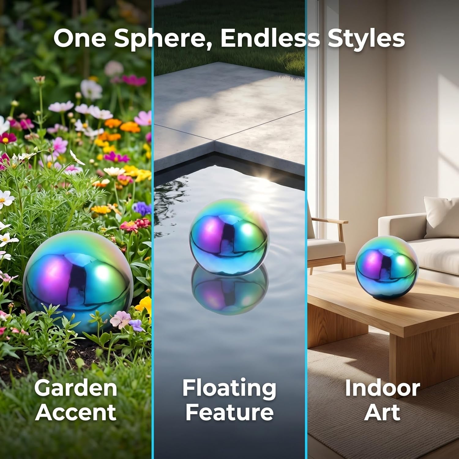 Rainbow Gazing Ball 4.7 Inch Shatterproof Stainless Steel Mirror Orb