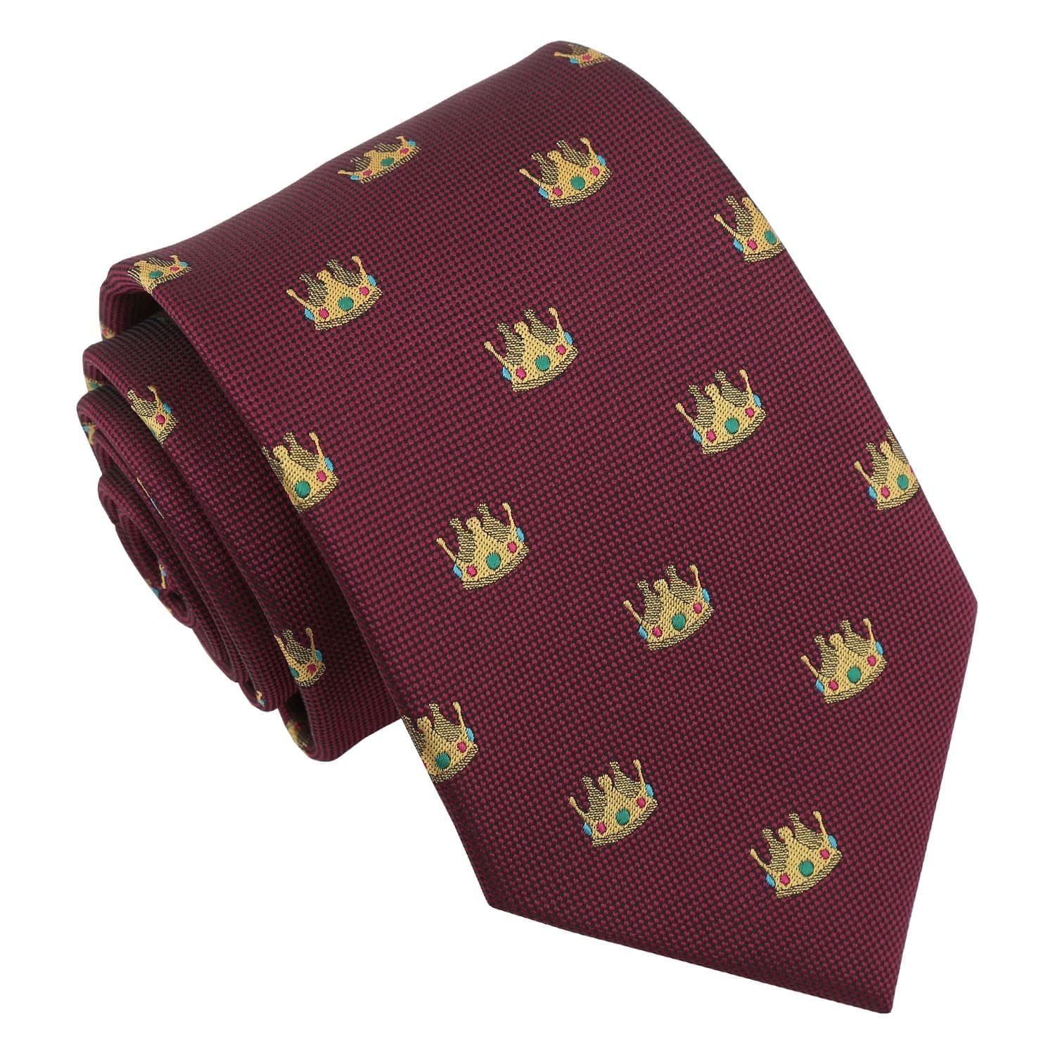 DQT Men's Embroidered Emoji Print Novelty Classic Tie - Burgundy Crown