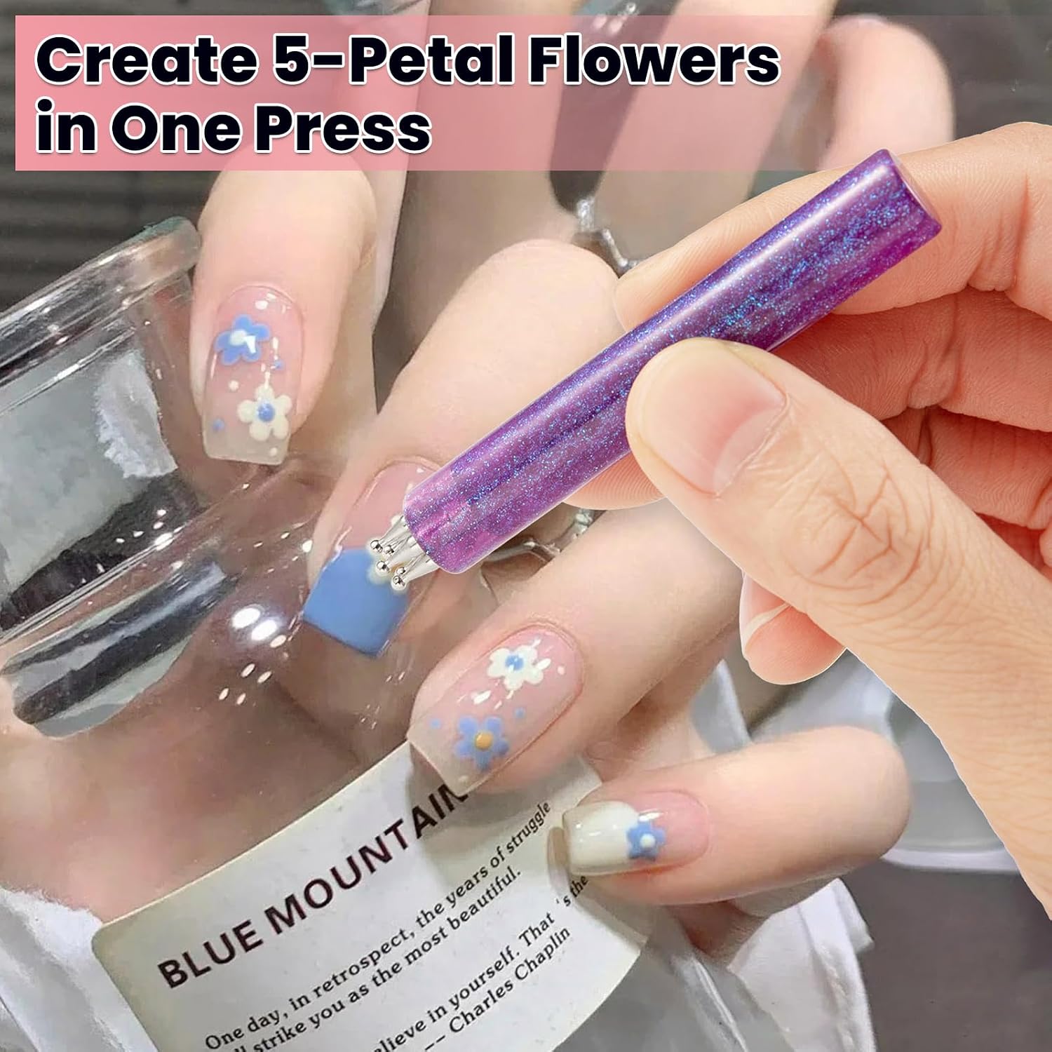 3 PCS 5 Petal Flower Dotting Tools Nail Art with 1.8mm Fine Tip & 5-in-1 Nail Dotting Pen with 0.8mm/1.0mm/1.6mm/2.0mm Tips, Nail Dot Tool Set for Beginner & Pros Rhinestones DIY, Painting, Sculpting
