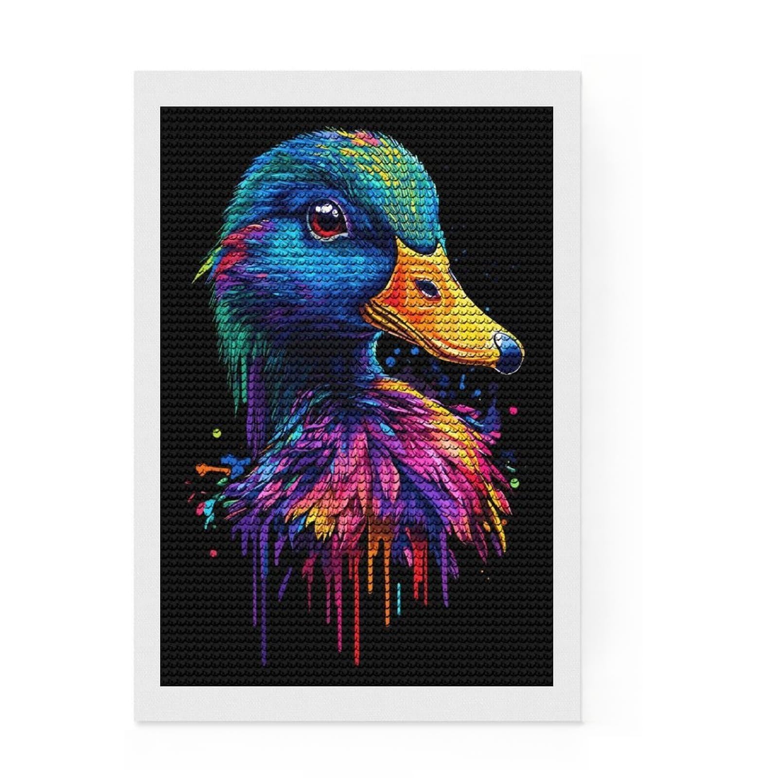 Junmoney Pop Art Rainbow Duck Diamond Painting Set 8"x12", for Family Craft Time, Sparkling Round Gems, Christmas Gift, Bedroom Decor