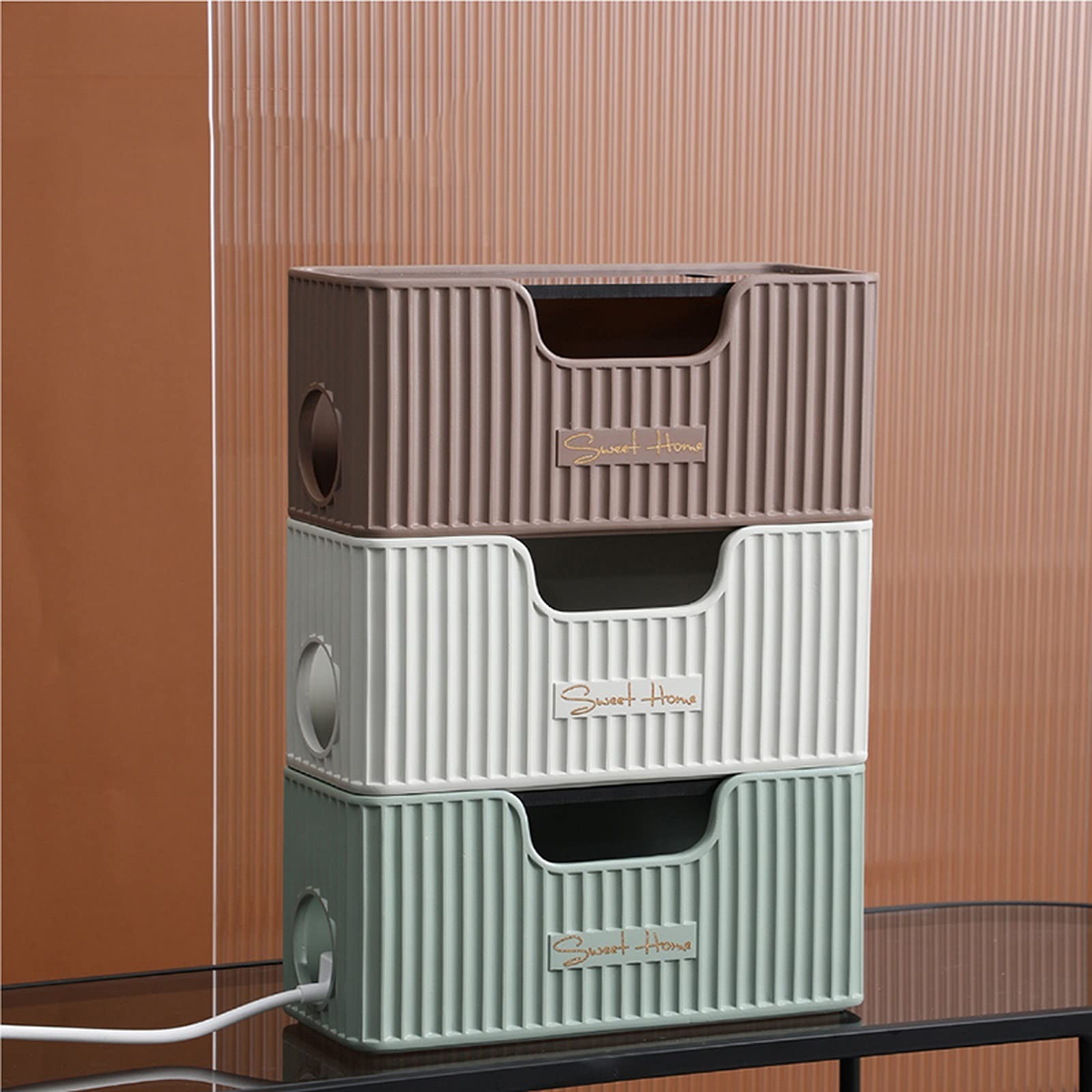 Kabelmanagement-Box Leichte Luxus-Kabelmanagement-Box Kabelmanagement-Buchsengehäuse Desktop-Aufbewahrung Steckdosenleiste Anti-Staub-Box, geeignet zur Aufbewahrung von Ladegeräten und Steckdosenlei