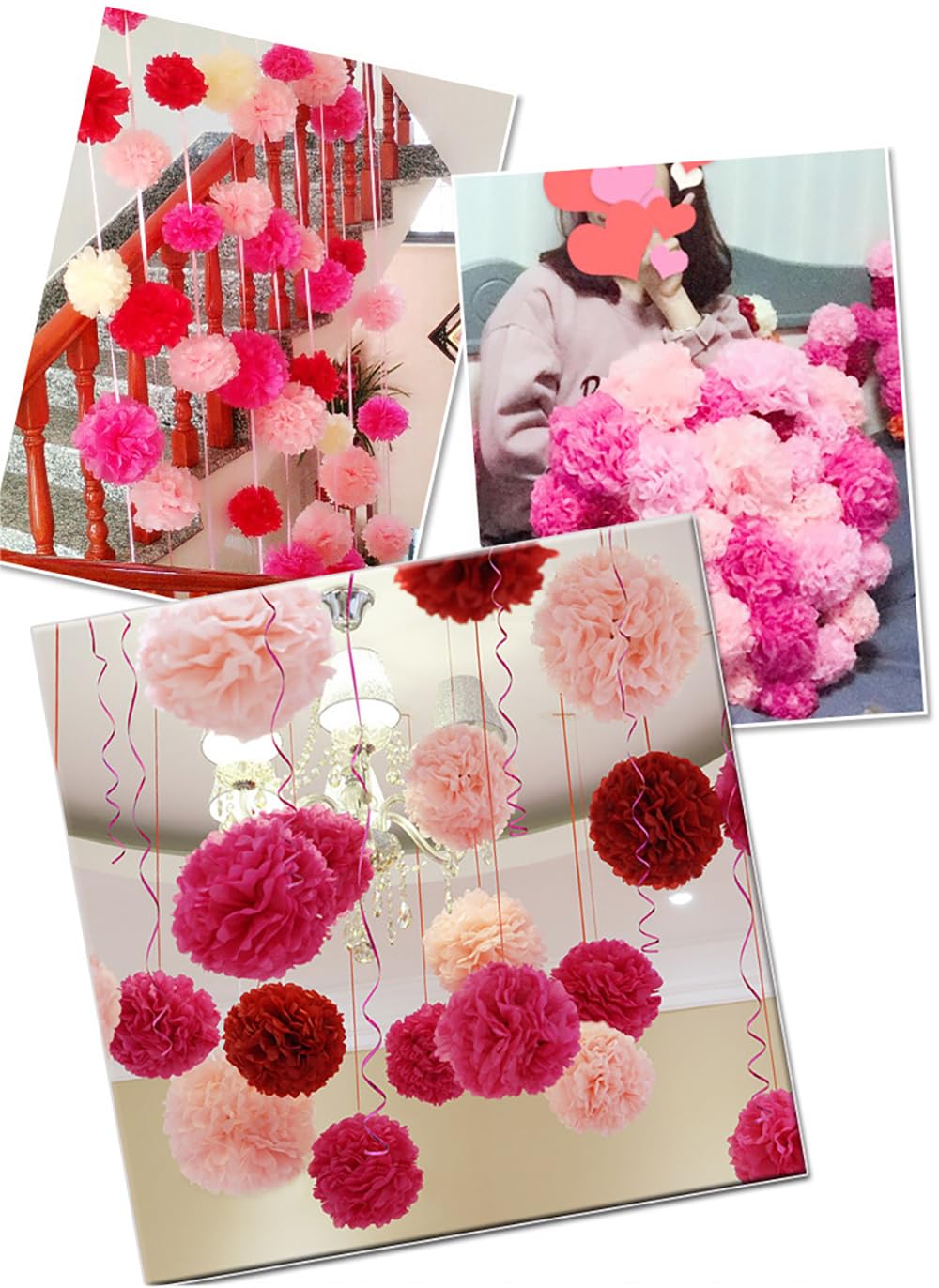 Paper Flower Pom Poms for Party Wedding Decoration Festival Birthday Baby Shower Christmas Garden Party Decoration,(Gray,30 cm)