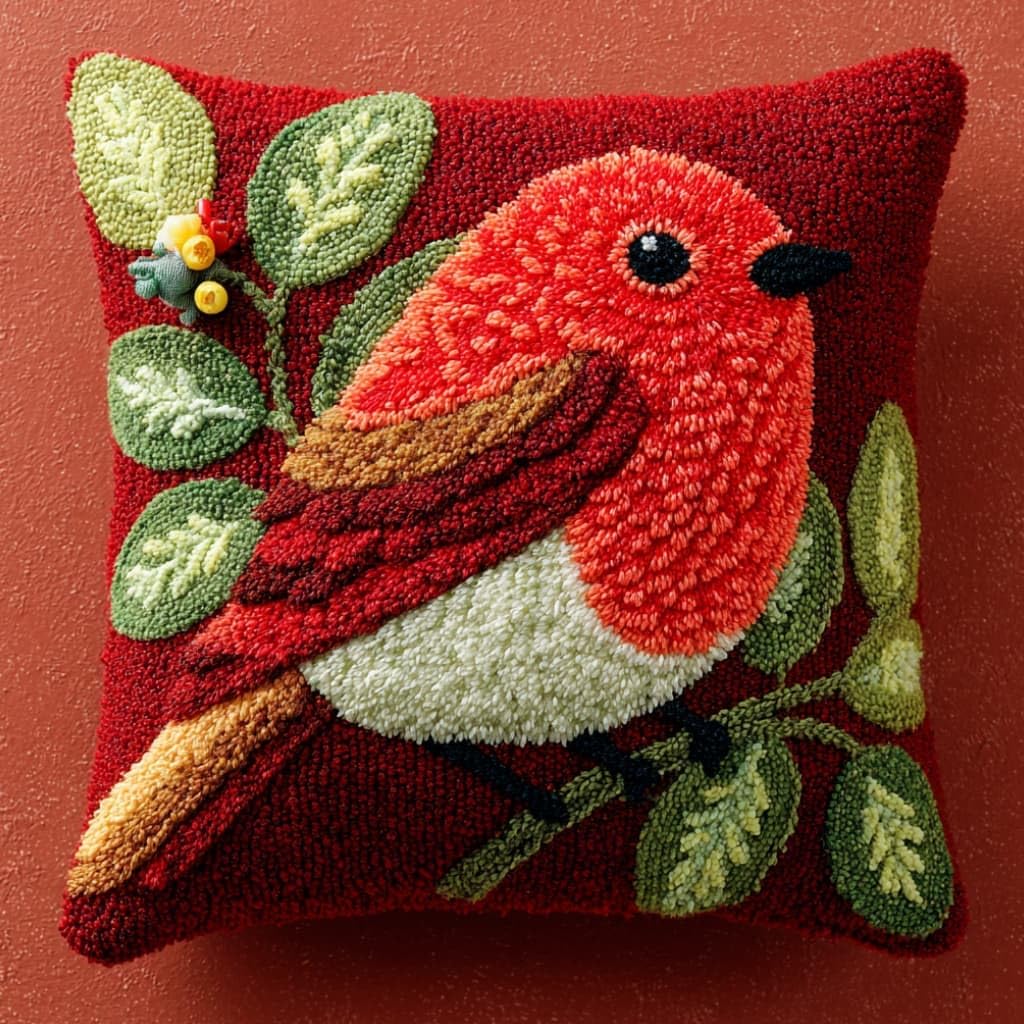 WallustrioaW DIY Latch Hook Pillow Kit,Bird Pillowcase Kits Embroidery Kits 17X17 Inch DIY Needlework Pillow Cover Sofa Cushion Rug Making