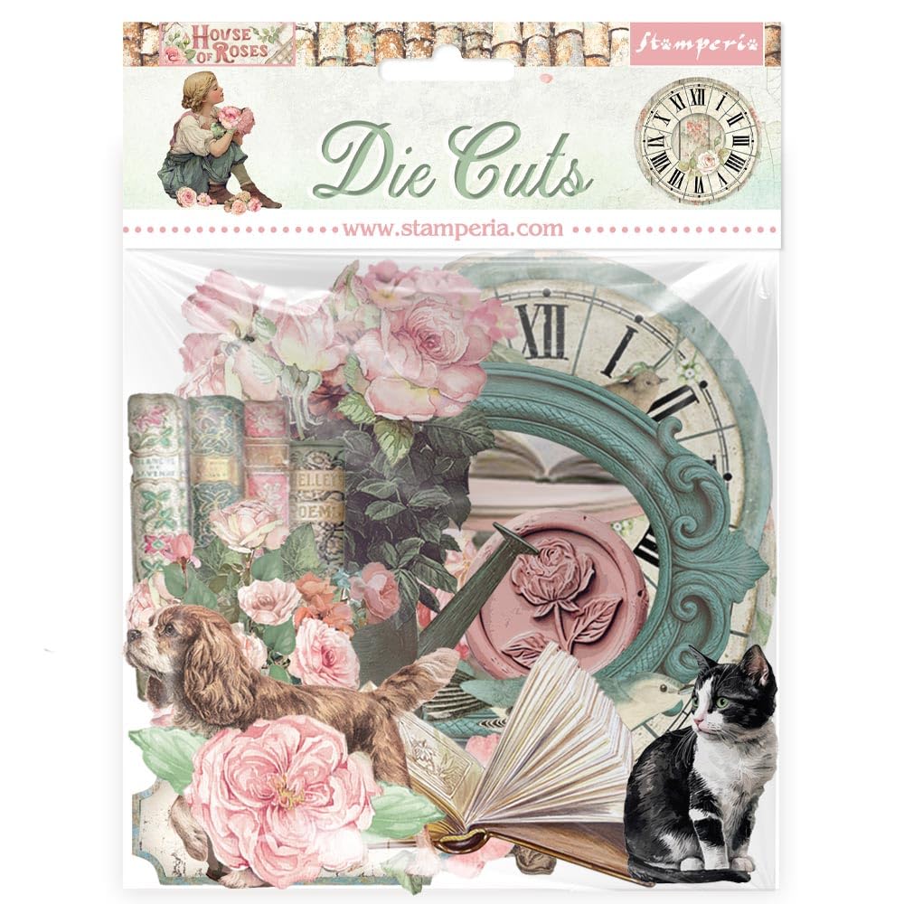 Stamperia - Die Cuts for Scrapbooks, Albums, Cards, Bullet Journals and More, Laser Cut Cardboard Shapes, Easy to Glue, Perfect for Hobbies, Crafts, and Gifting (House of Roses) (Assorted)