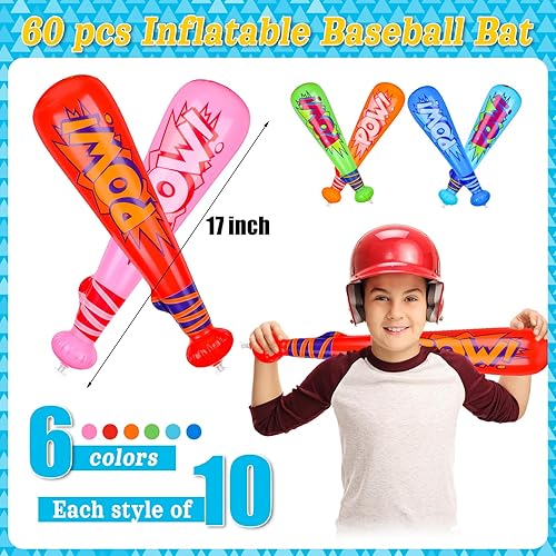Miniatura 2 de 60 bolsas inflables de 17 pulgadas para regalo de béisbol, bate de béisbol, regalos de PVC, para fiesta de béisbol, regalos de fiesta para niños,