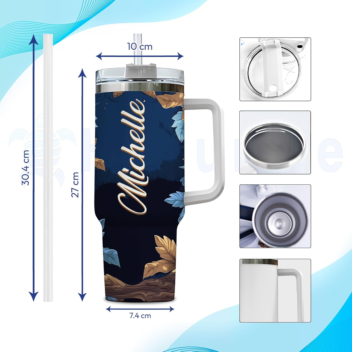 Hyturtle Personalized Gift For Owl Lovers - Owl Printed Custom Name Tumbler 40oz With Handle And Straw, Stainless Steel Travel Coffee Cup With Lid - Animal Lover Gift For Women, Girls On Birthday