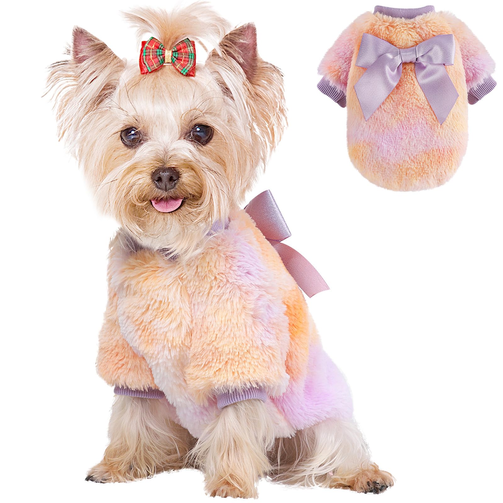 Dog Sweaters for Small Dogs Fleece Chihuahua Clothes - XXS Fall Winter Warm Puppy Sweaters Boys Girls - Dog Outfits Teacup Yorkie Pet Clothes Halloween Christmas Cat Sweater, XXS, Tie Dye Purple