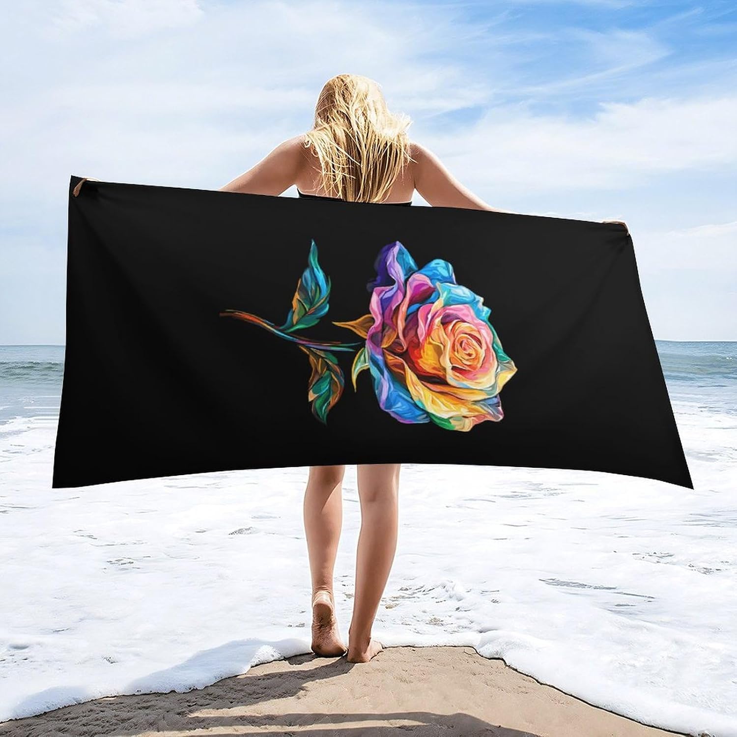Colorful Satin Glossy Roses Beach Towels Oversized Jumbo Large Yoga Bath Towel for Pool Yoga Swim Body 160x80cm