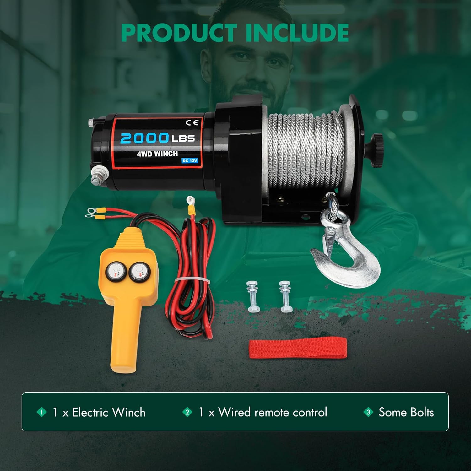 SCITOO 12V 2000LB Electric Winch Towing Trailer Steel Cable Off Road for Jeep Wrangler