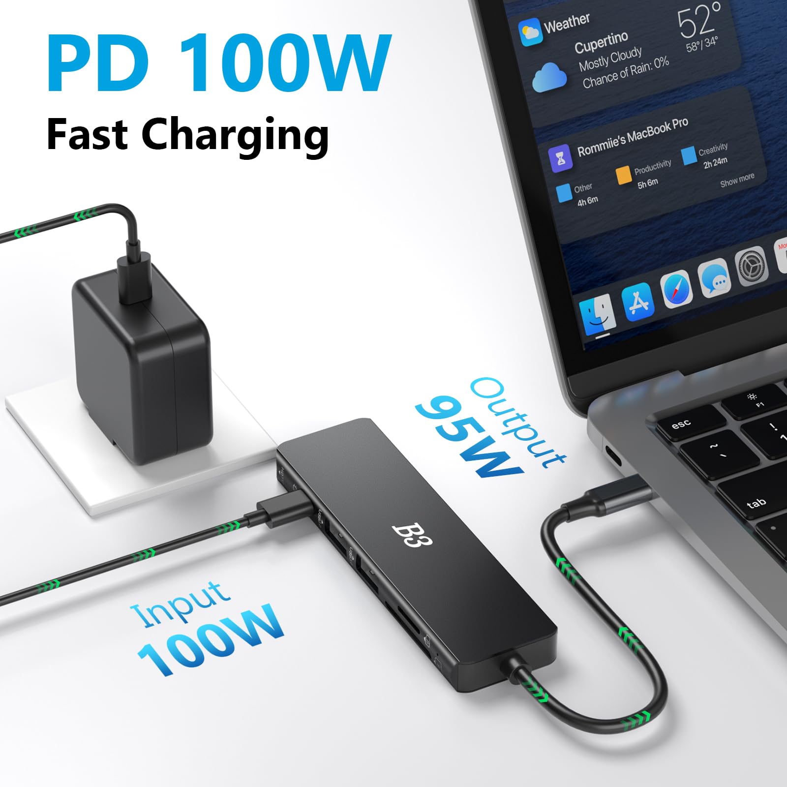 USB C Hub Tipo C Adattatore 6 in 1 Adattatore multiPort 100W PD HDMI 4K Porta e 2 porte USB 3.0 e porte USB 2.0 e lettore di schede SD/TF, per iPhone16/15, MacBook Pro/MacBook Air, iPad Pro, iPad Pro