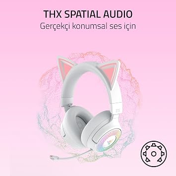 Razer Kraken Kitty V3 Pro - RGB Kitty kablosuz oyun kulaklığı - akış için reaktif kedi kulakları Kulaklık - Triforce 40 mm Sürücü - Hyperspeed Kablosuz ve Bluetooth - THX Spatial Audio | Beyaz