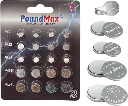 PoundMax AG1 / AG3 / AG4 / AG10 / AG13 Batteries 1.5v Alkaline Battery - 20 Count