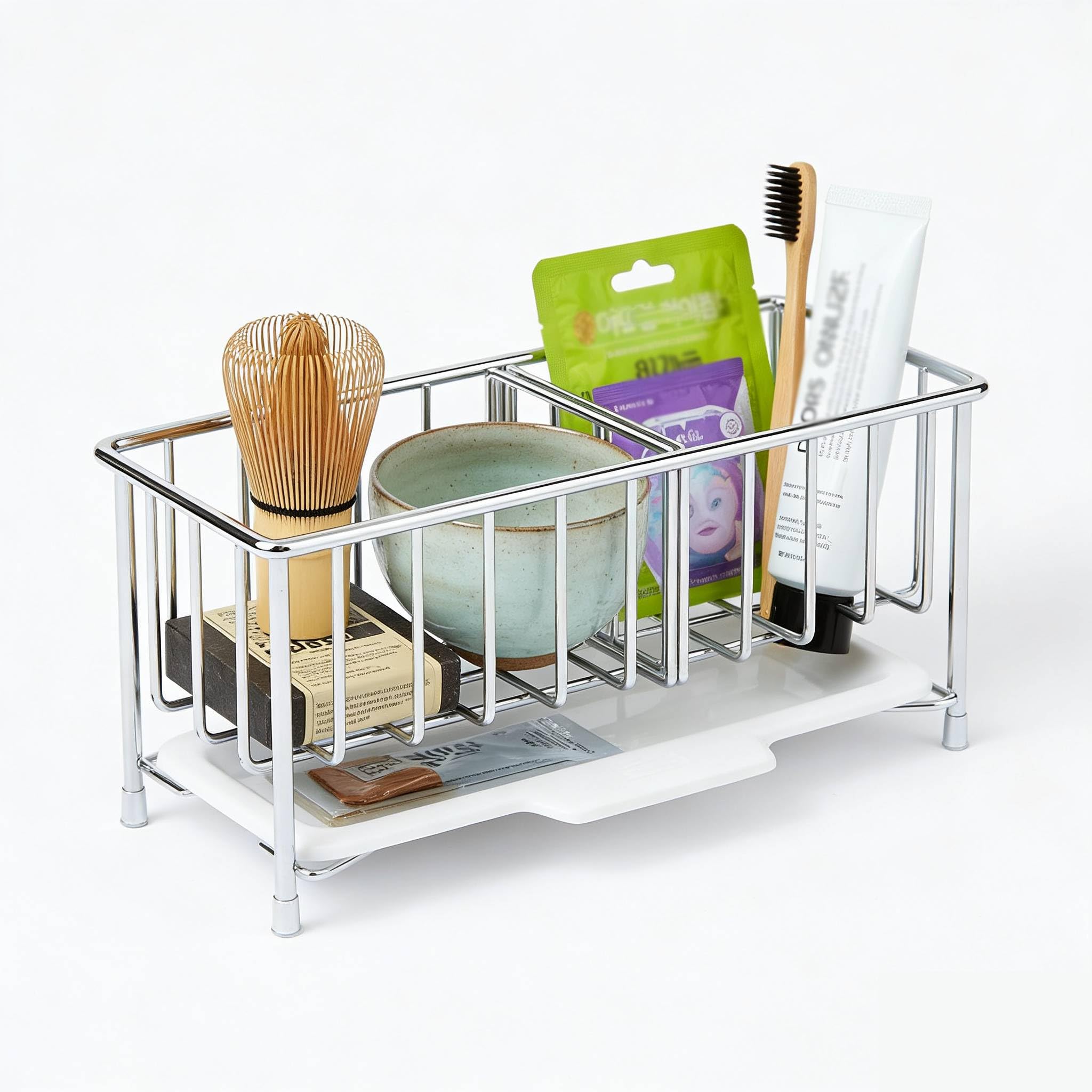 Kitchen Sink Sponge Holder 304 Stainless Steel Soap Dispenser Caddy Organize Kitchen Sink Brush Caddy Holder with Removable
