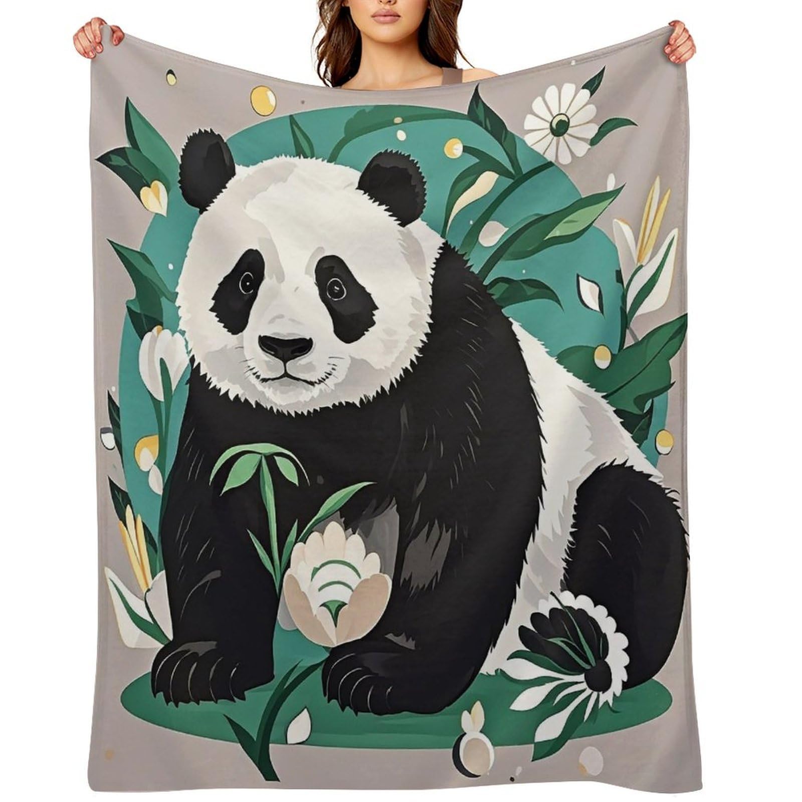 Flannel Panda Graphic Black and White Throw Blanket for Couch Super Soft Fuzzy Cozy Flannel Blankets No Shed No Pilling FAnti-Static Winter Bed Blanket Decorative and Giftable Blankets