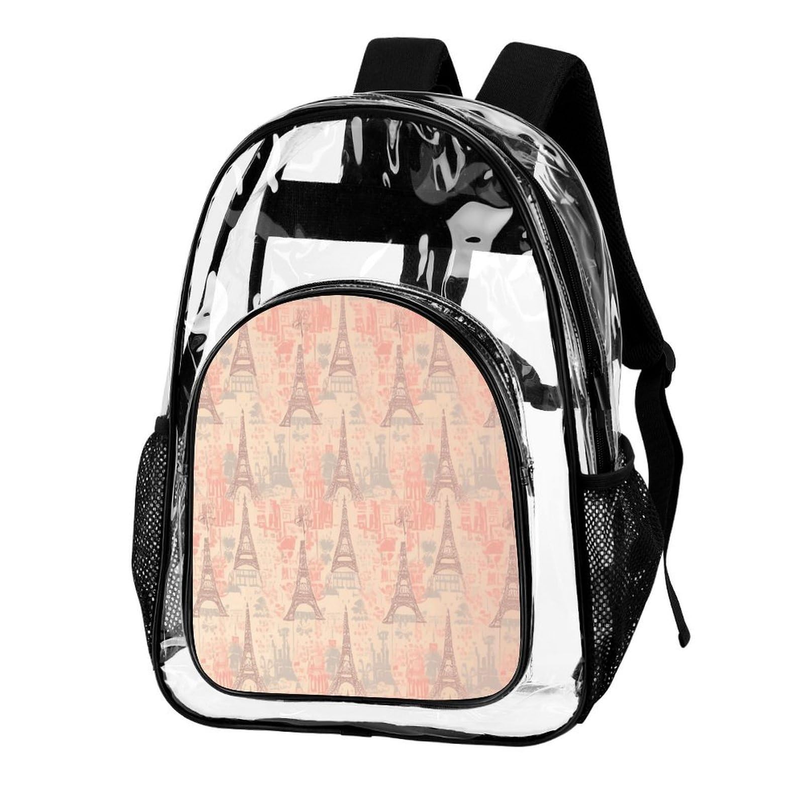 Rucksack mit Eiffelturm-Muster, Frankreich, transparent, transparent, aus PVC, für Sicherheit, Arbeit, Reisen, Stadion