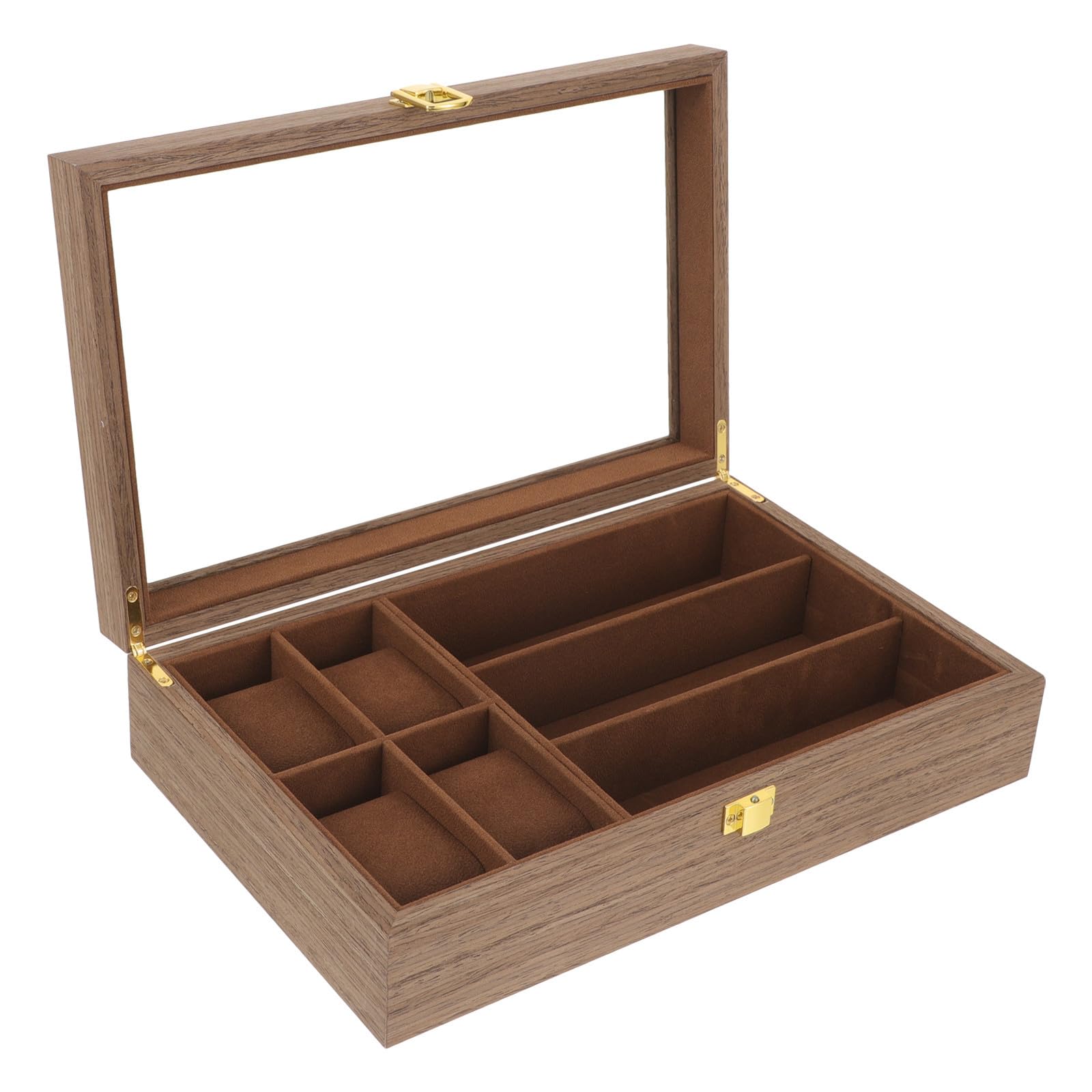 Scatola Portagioie in Legno Marrone Coperchio, 7 Scomparti