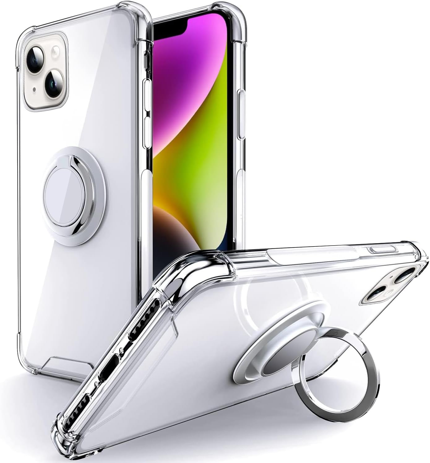 Silverback for iPhone 14 Case Clear with Ring Kickstand, Protective Shock -Absorbing Bumper Shockproof Phone Case for Apple iPhone 14 6.1'' - Clear