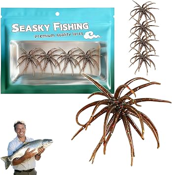 4Pcs Dice Bait, Floating TPR Swimbait with Reflective Stars,Tentacle Creature Lure, Sea Urchin Style Soft Plastic Baits, for Bass Fishing Drop Shot, Wacky Rig/Neko Rig and Finesse, Slow Sinking