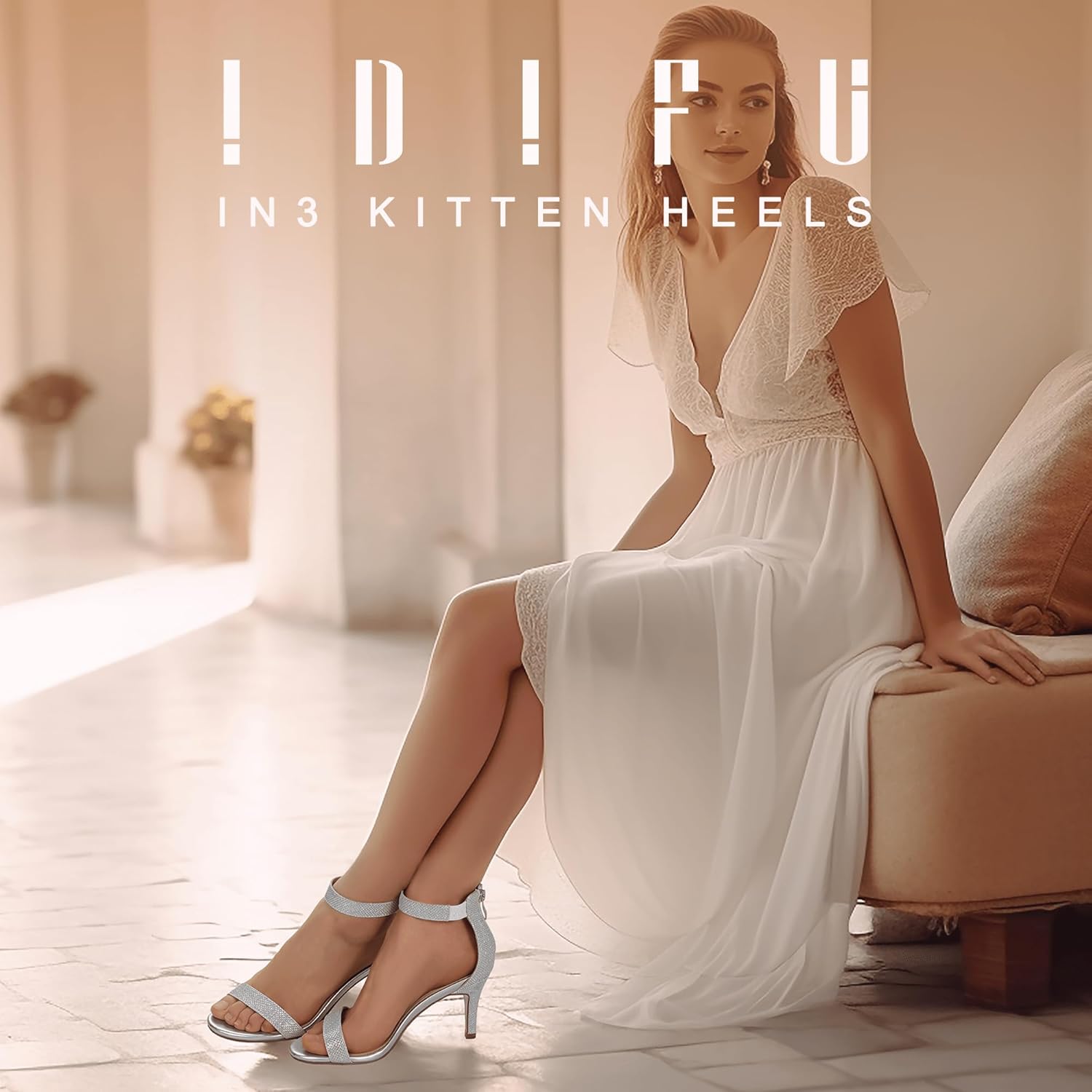 IDIFU Women's 3 Inch Kitten Heels - Dressy Open Toe Heels Ankle Strap Heeled Sandals for Bride Wedding Bridal Shoes On Evening Prom - Image 2
