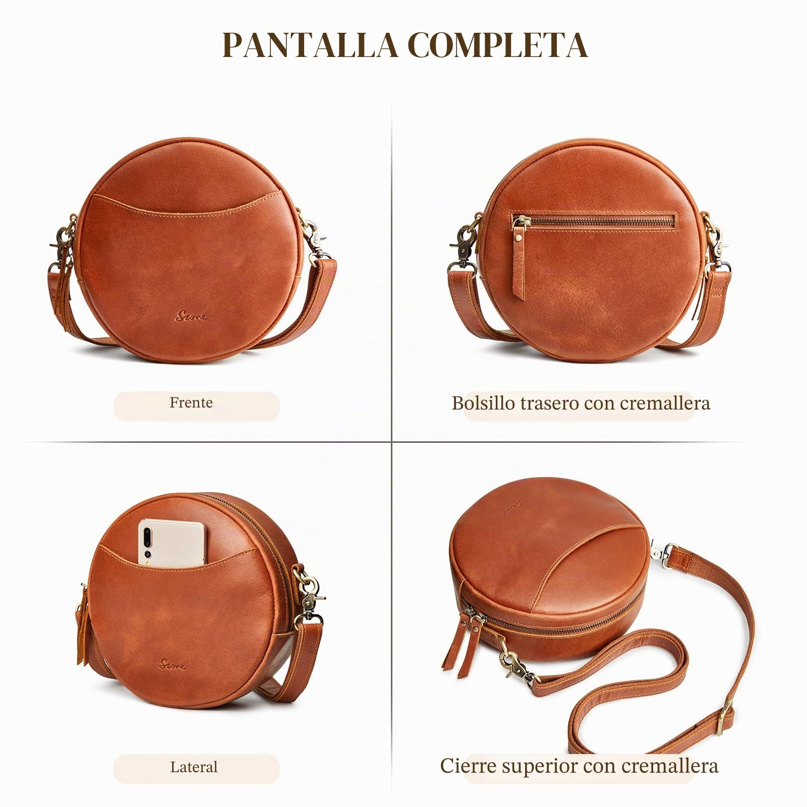 S-ZONE Bolsos cruzados de cuero para mujer, bolso cruzado de moda, bolso de hombro redondo de diseñador