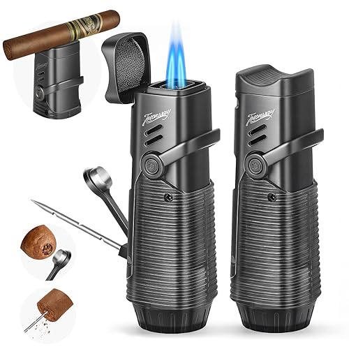 Tesonway Cigar Lighter 2 Pack, Windproof Refillable Butane Torch Lighter,