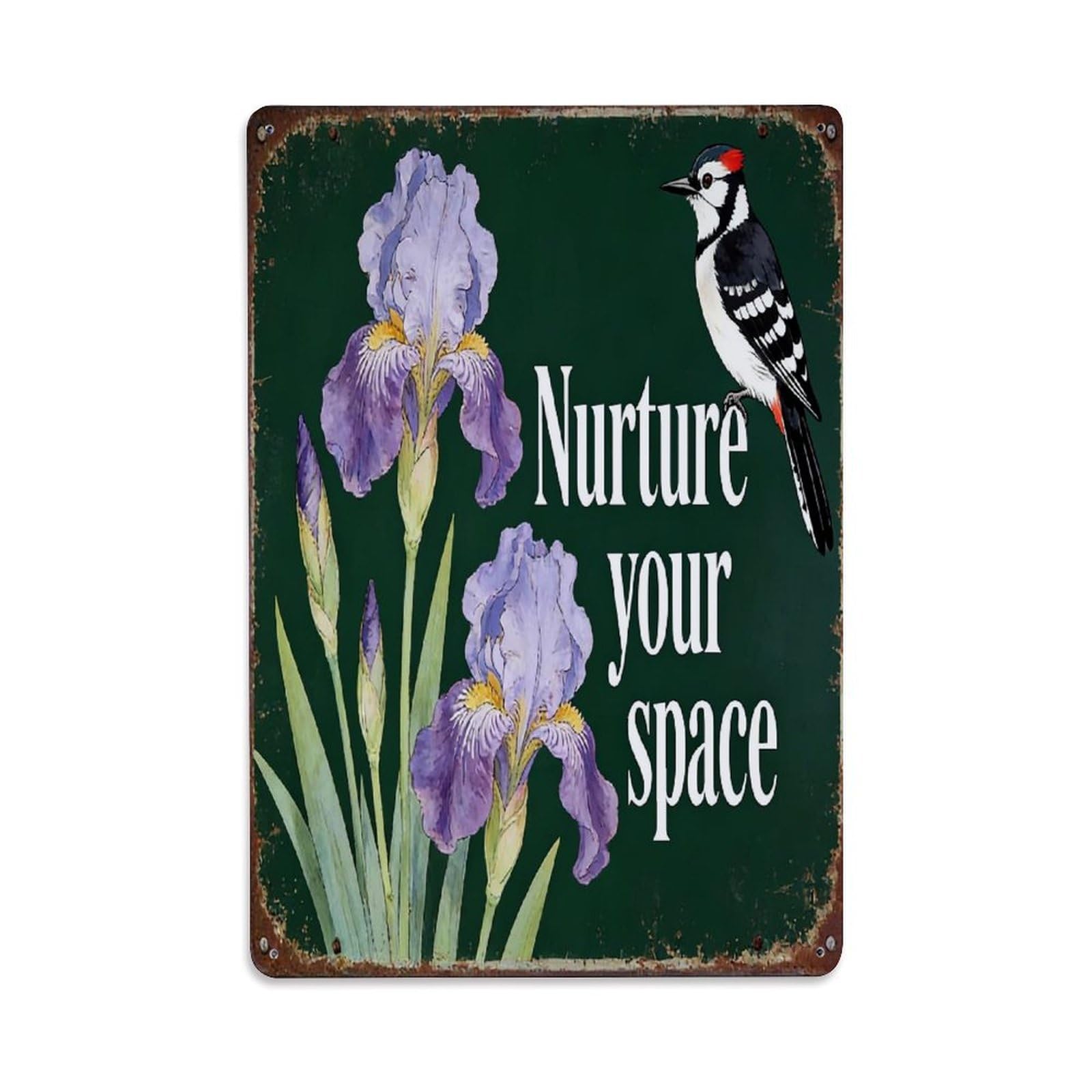 Nestemfo Vintage Nurture Your Space Floral Bird Tin Sign Metal Sign, Living Room,Bar, Home, Bedroom Wall Decor,Retro Metal Poster 8X12 Inches