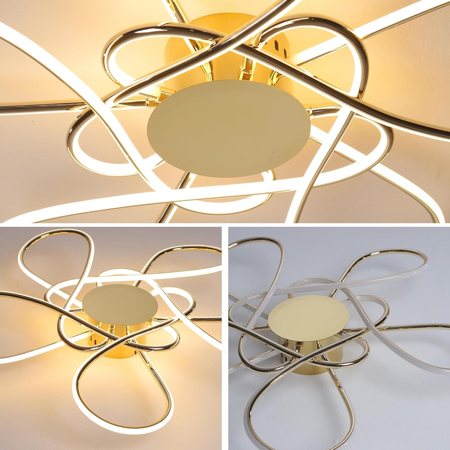 Aluminum LED Ceiling Light,Dimmable Chandelier Light Fixture with Remote for Living Room Dining Room Bedroom Kitchen 3000K-6000K