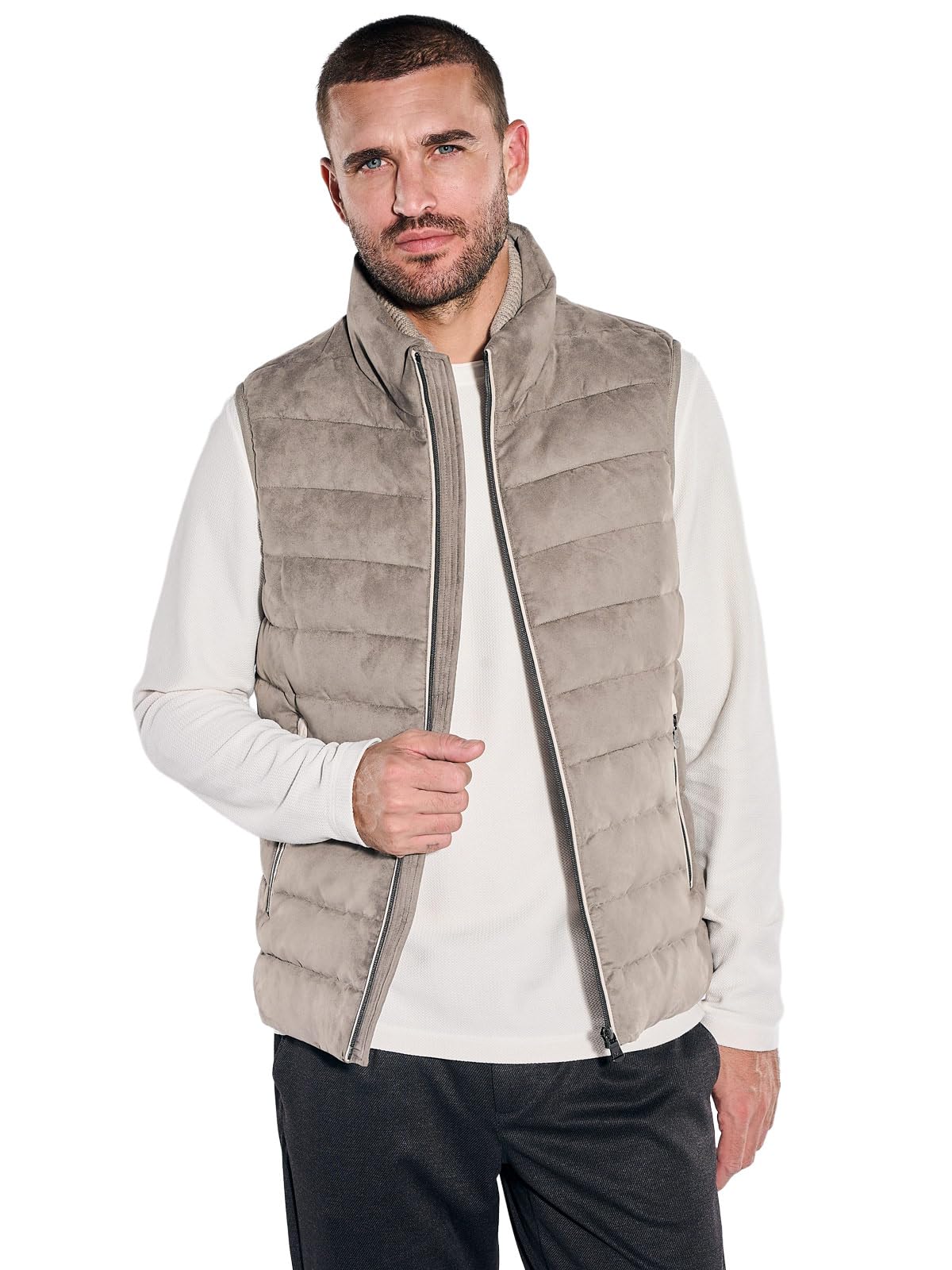 emilio adani Herren Steppweste in Velours-Optik, Beige