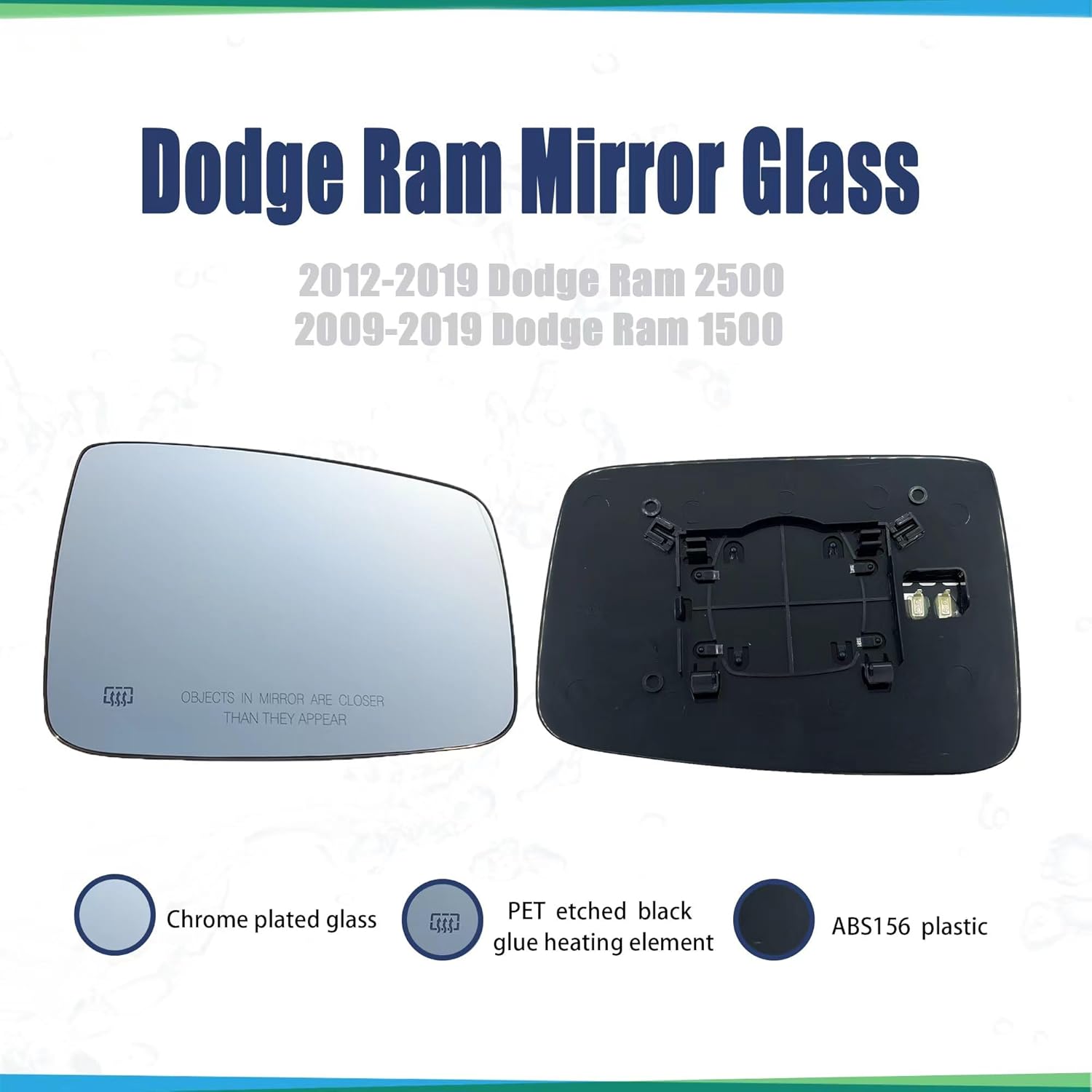 Right Passenger Side Mirror Glass Replacement For Dodge Ram 1500 2500 2009-2018 Right Power Heated Convex Mirror Glass 68079363AA 68050299AA