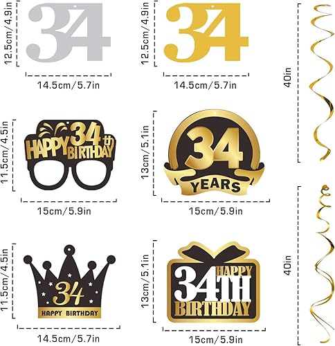 Miniatura 627 de LINGTEER Happy 65th Birthday Decorations Set - 12Pcs Black & Gold Swirls Streamer,Happy Birthday Bunting Banner,Cheers to 65 Years Old Bday Party