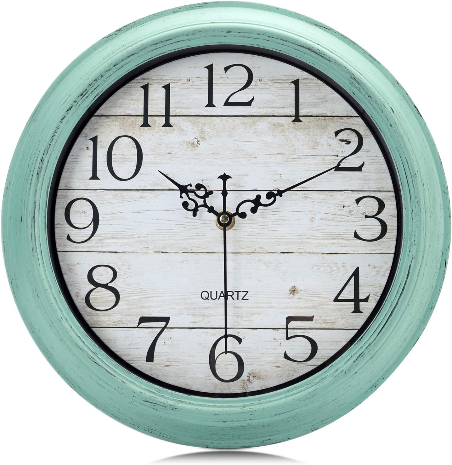 Lafocuse Classic Retro Green Turquoise Kitchen Clock-Arabic Numerals Clock for Living Room Decor-Clock 12 Inch Silent Non Ticking for Bedroom Office