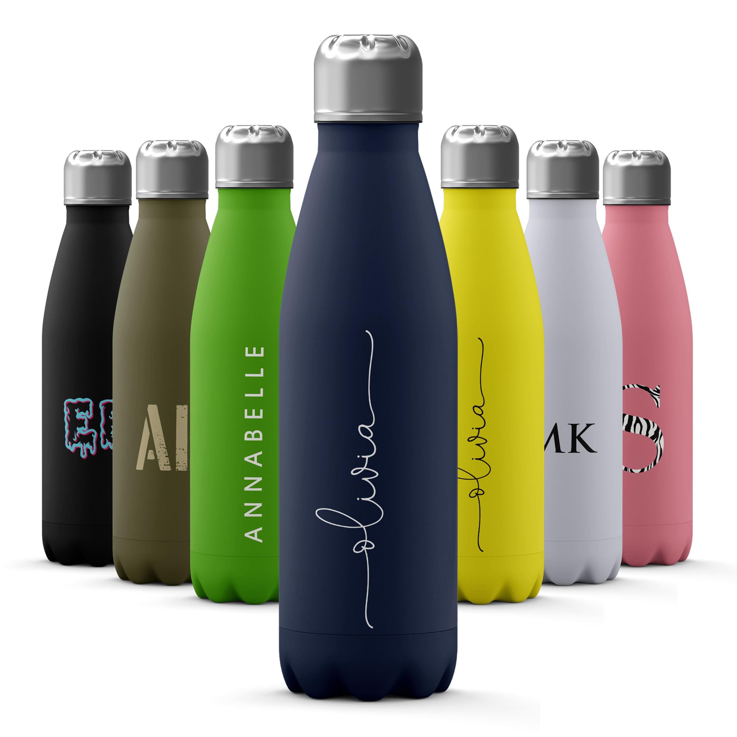 Tirita Personalised 500ml Stainless Steel Water Bottle - Thermal Travel Flask for Hot & Cold Drinks - Insulated, Vacuum-Sealing Cap - Gym, Office, School Drink Bottles - [08- Name White Handwritten] — image 1