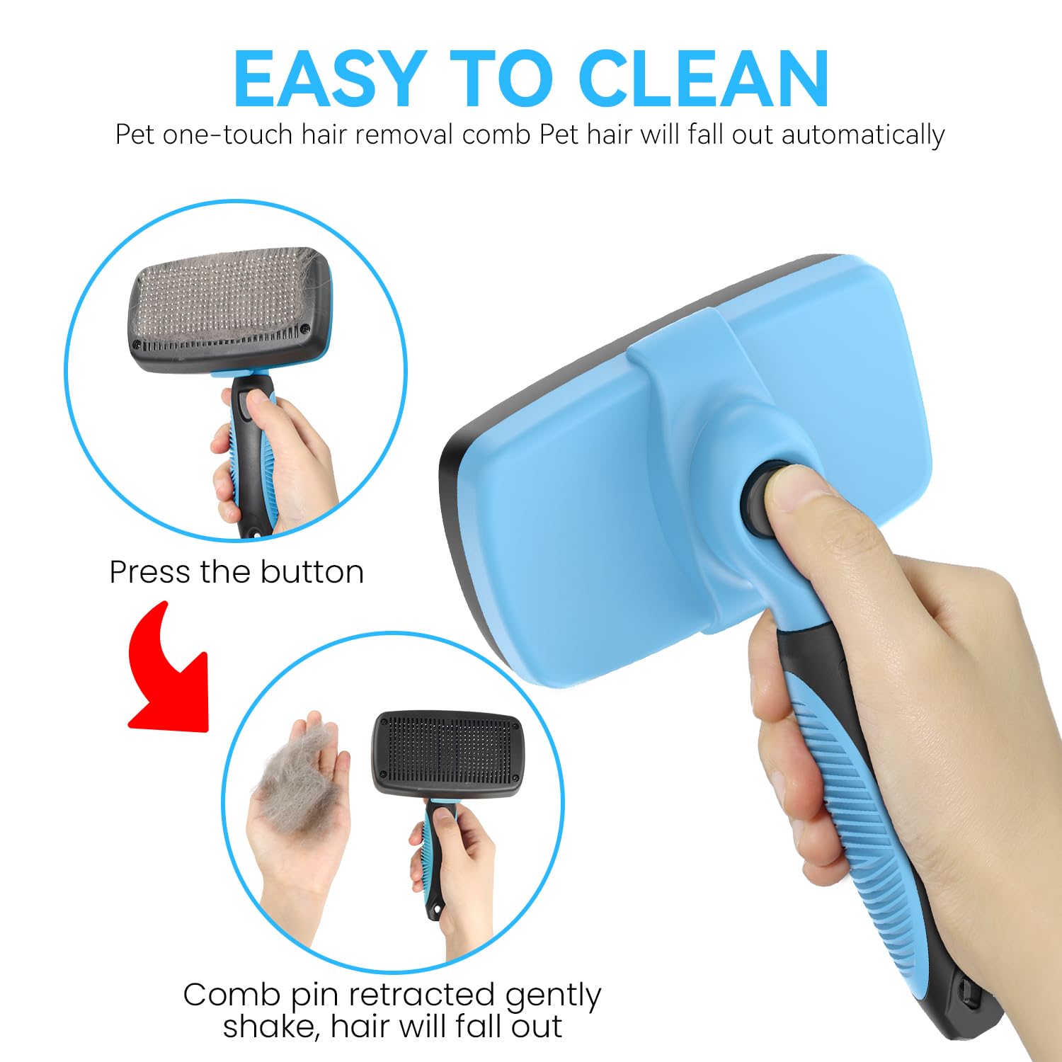 Brush Jody, Self Cleaning Slicker Brush for Dogs & Cats, Hair Brush Puppy Brush for Haired Dogs, Skin Friendly Grooming Cat Brush, Deshedding Brush, Dog Brush for Shedding, Pet Accessories (Blue)